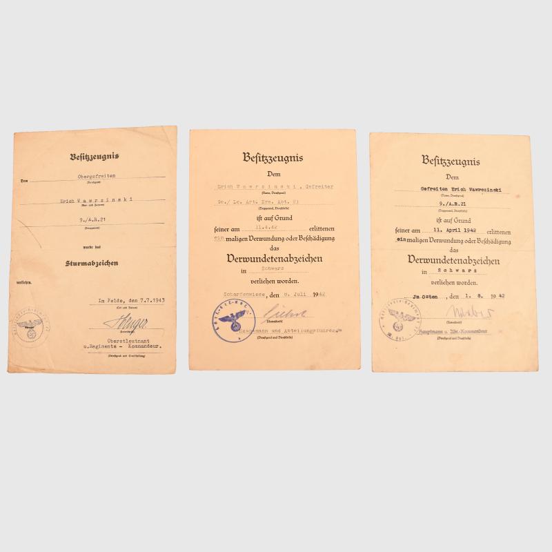 GERMAN WWII ART REGT 21 CITATIONS.