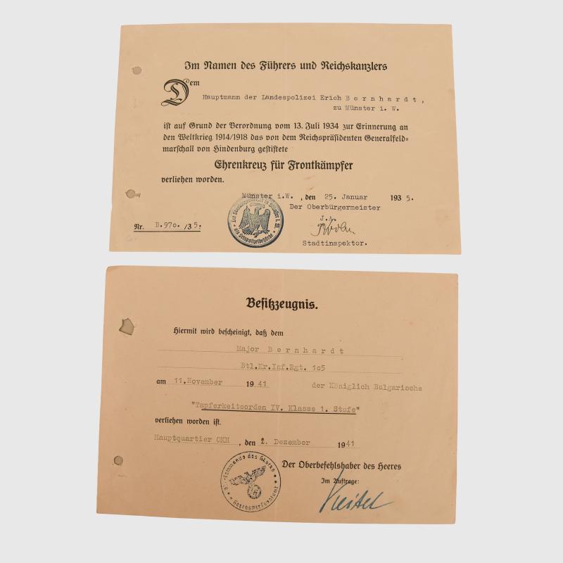 GERMAN WWII INFANTRY CITATION GROUP.