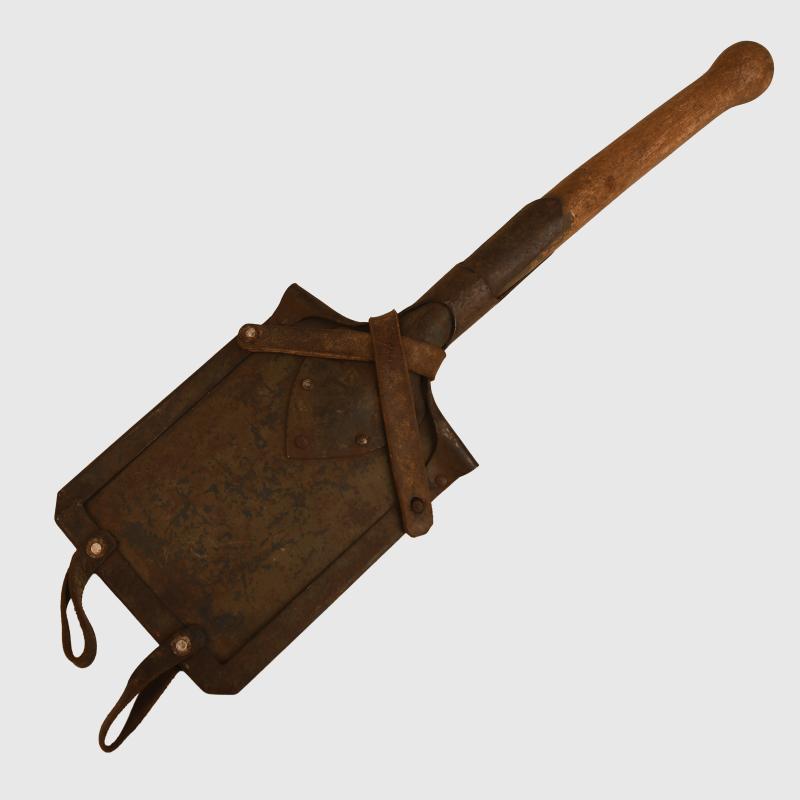GERMAN WWI ENTRENCHING TOOL WITH ERSATZ STEEL COVER.