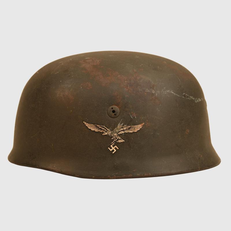 GERMAN WWII LUFTWAFFE SINGLE DECAL PARATROOPER HELMET WITH CLOTH COVER.