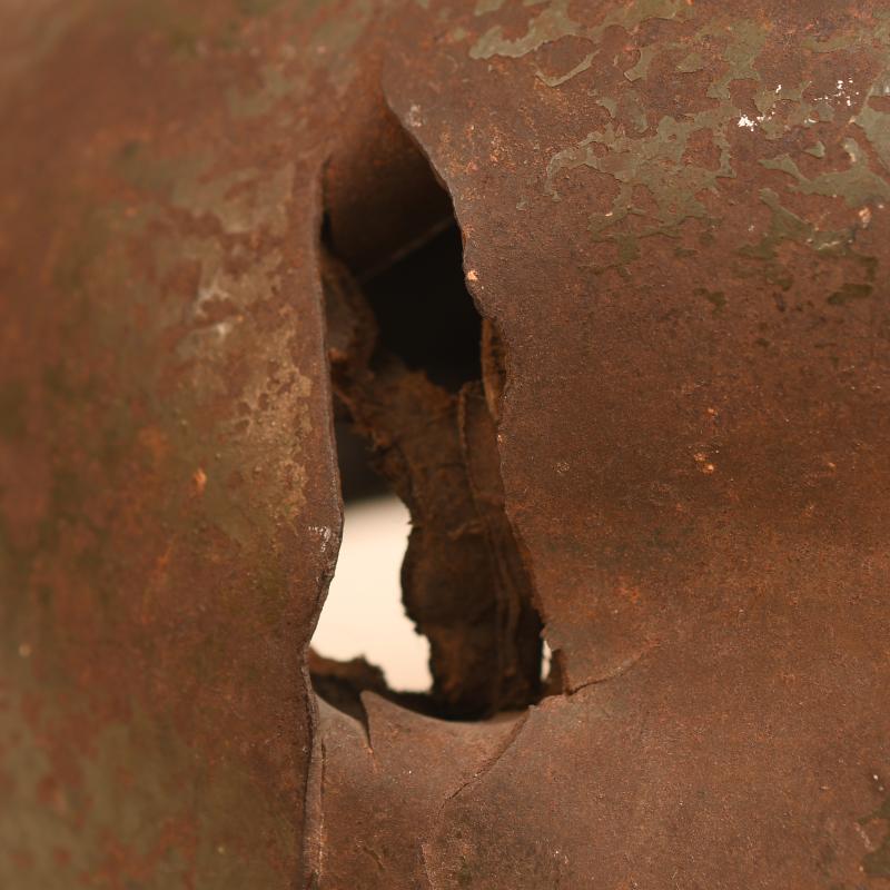 GERMAN WWII BATTLE DAMAGED M35 DOUBLE DECAL COMBAT HELMET.