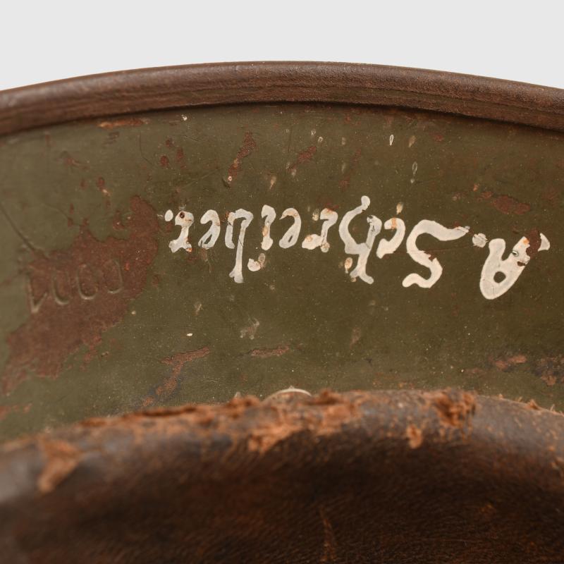 GERMAN WWII BATTLE DAMAGED M35 DOUBLE DECAL COMBAT HELMET.