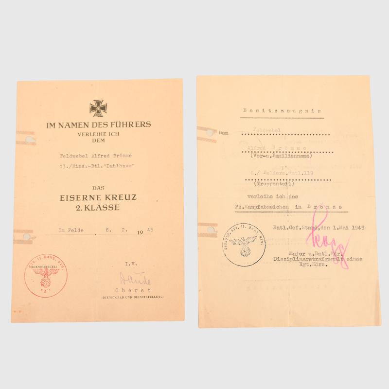 GERMAN WWII ARMY INFANTRY GRENADIER REGIMENT CITATION GROUP.