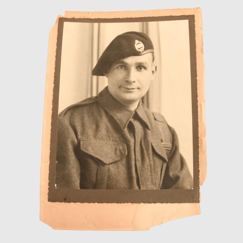 BRITISH WWII ROYAL TANK REGIMENT SOLDIER STUDIO PHOTOGRAPH.