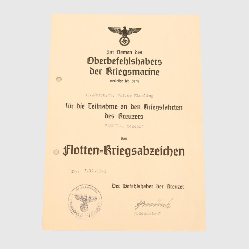 GERMAN WWII KRIEGSMARINE HIGH SEAS FLEET BADGE CITATION. CRUISER KOLN.