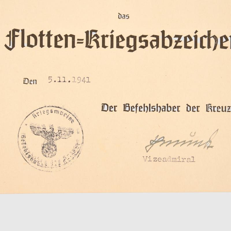 GERMAN WWII KRIEGSMARINE HIGH SEAS FLEET BADGE CITATION. CRUISER KOLN.