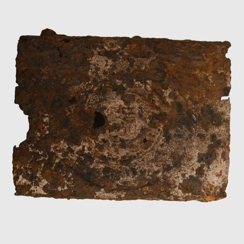 GERMAN WWII RELIC DOUBLE DECAL M35 SS HELMET AND RELIC BUCKLE.