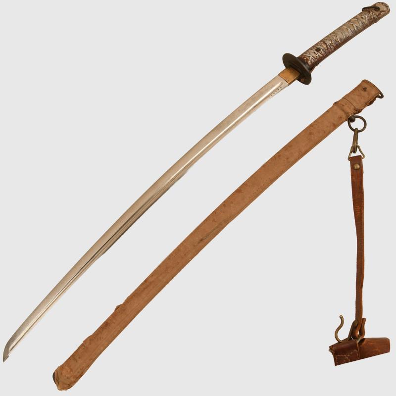 JAPANESE WWII NCO SWORD WITH COMBAT COVER AND BELT.