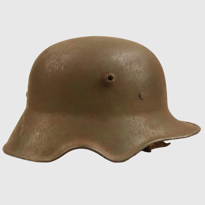 GERMAN WWI M.18 CUT OUT HELMET WITH REMAINS OF  FLOCK FINISH.