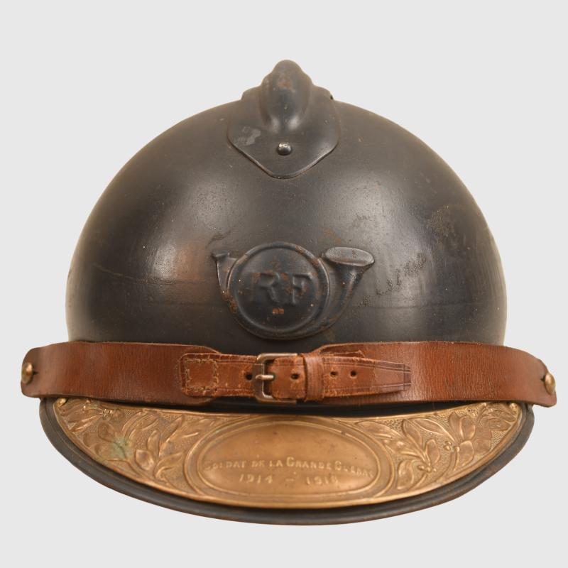 FRENCH CHASSEUR HELMET WITH VETERANS PLATE.