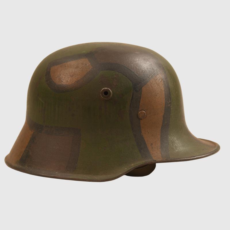 GERMAN WWI M.18 CAMOUFLAGE HELMET.