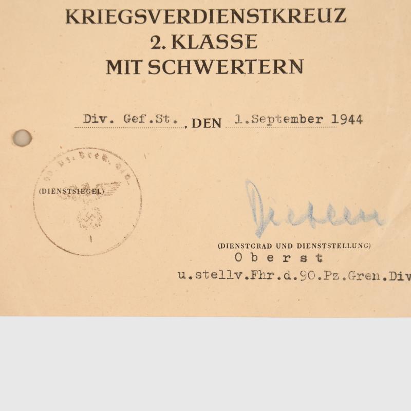 GERMAN WWII WAR SERVICE CROSS CITATION.