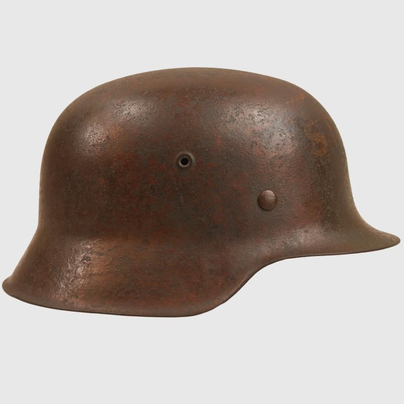 GERMAN WWII HUGE SIZE M.42 ARMY SINGLE DECAL COMBAT HELMET, GRAVE MARKER.