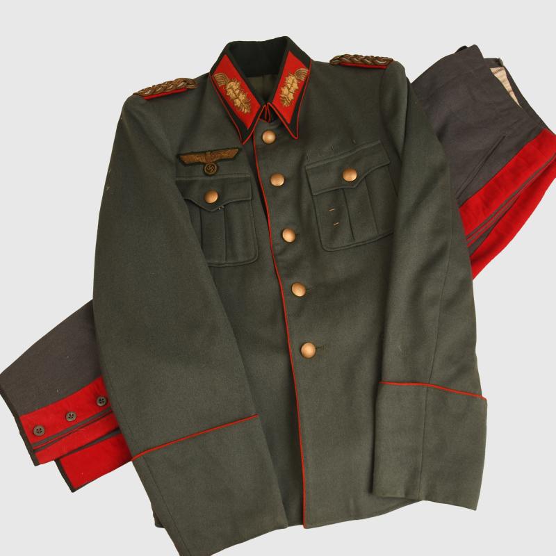 GERMAN WWII ARMY GENERAL’S TUNIC AND BREECHES, IDENTIFIED.
