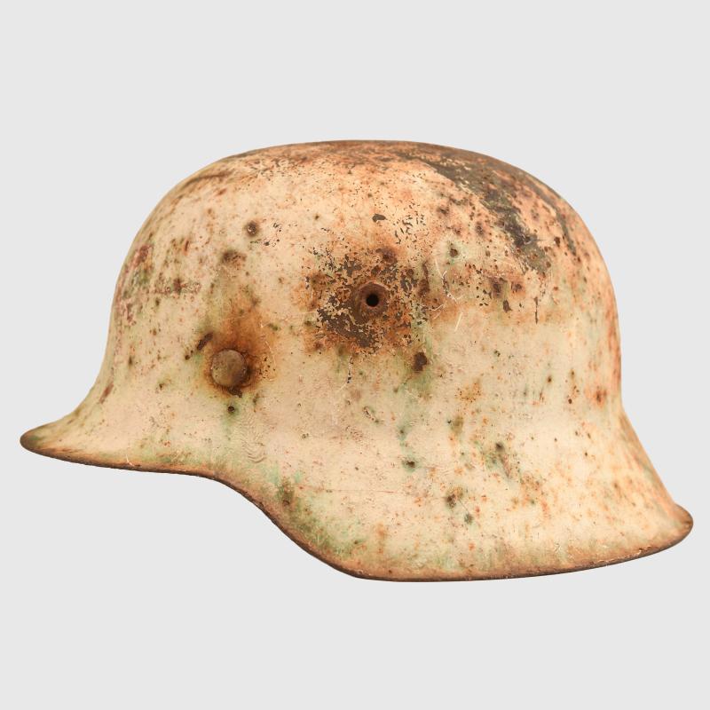 GERMAN WWII WHITE RED CROSS M.42 COMBAT HELMET, BARN STORED.