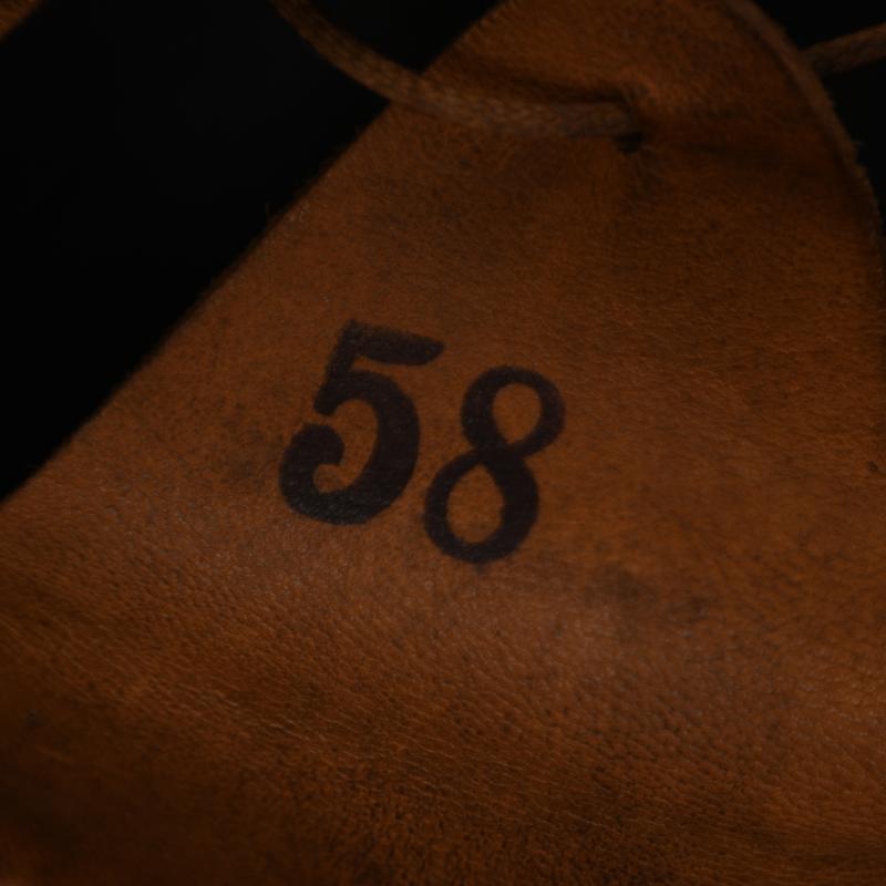 GERMAN WWII POLICE M.40 BEADED DOUBLE DECAL SEMI COMBAT HELMET WITH NON BORDERED DECAL.