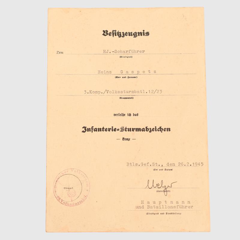 GERMAN WWII HITLER YOUTH DEFENCE OF BRESLAU 1945 CITATION AND MEMBERSHIP CARD.