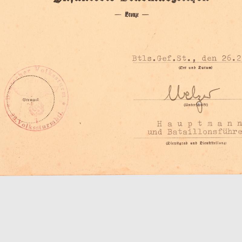 GERMAN WWII HITLER YOUTH DEFENCE OF BRESLAU 1945 CITATION AND MEMBERSHIP CARD.