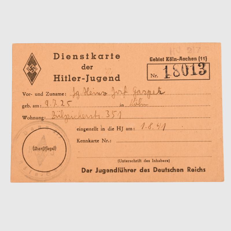 GERMAN WWII HITLER YOUTH DEFENCE OF BRESLAU 1945 CITATION AND MEMBERSHIP CARD.