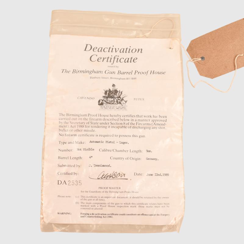 GERMAN WWI DE-ACTIVATED LUGER PISTOL.