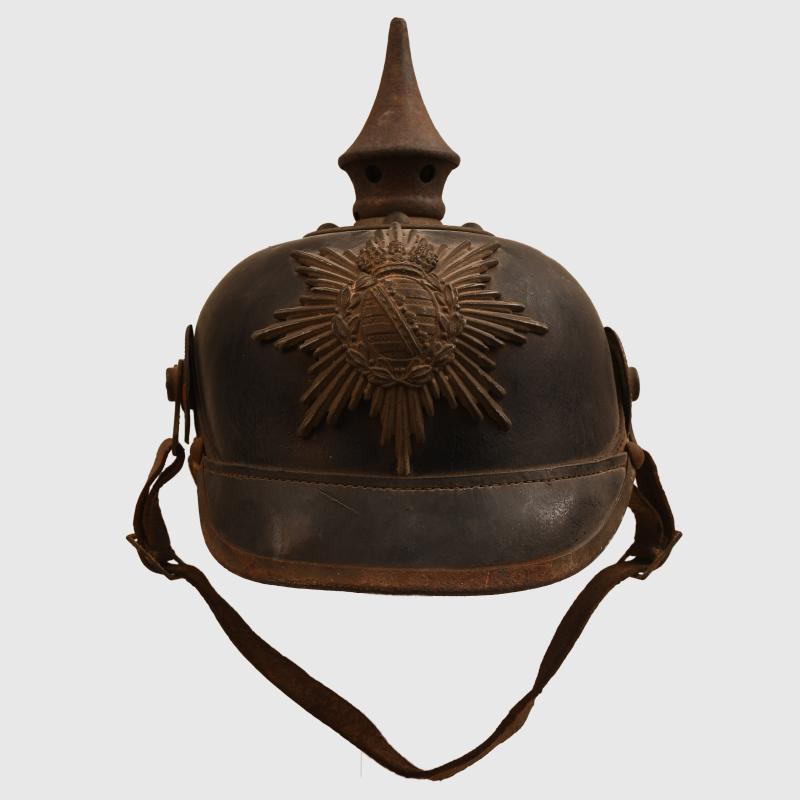 GERMAN WWI BATTLEFIELD PICK-UP UNTOUCHED SAXON ENLISTED RANKS PICKELHAUBE.
