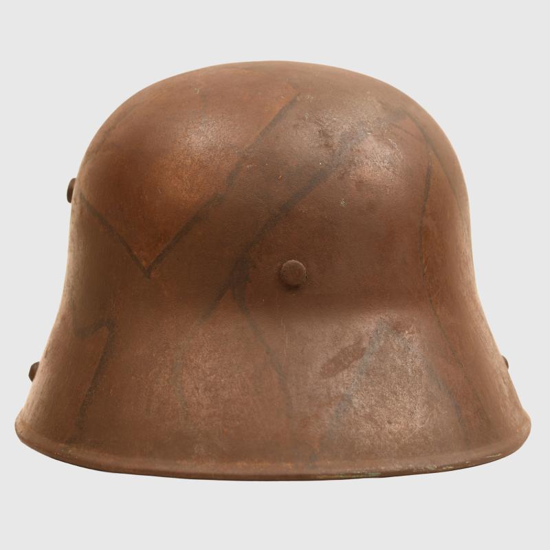 GERMAN WWI M.17 CAMOUFLAGE TRENCH HELMET WITH ORIGINAL CHINSTRAP AND LINER.