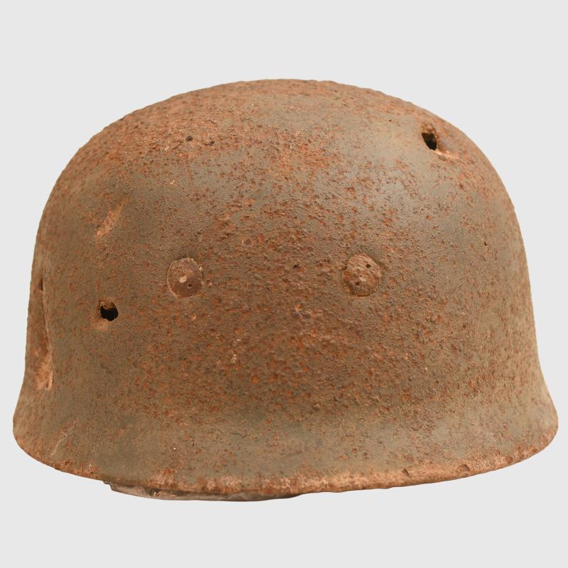 GERMAN WWII GROUND DUG PARATROOPER HELMET SHELL AND PARTIAL LINER.