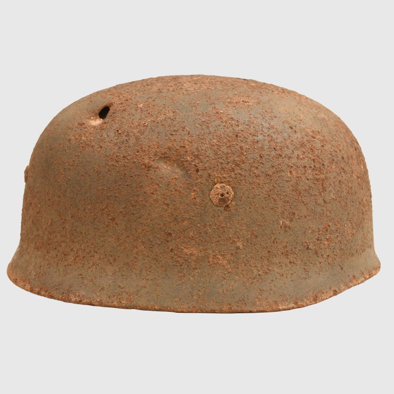 GERMAN WWII GROUND DUG PARATROOPER HELMET SHELL AND PARTIAL LINER.