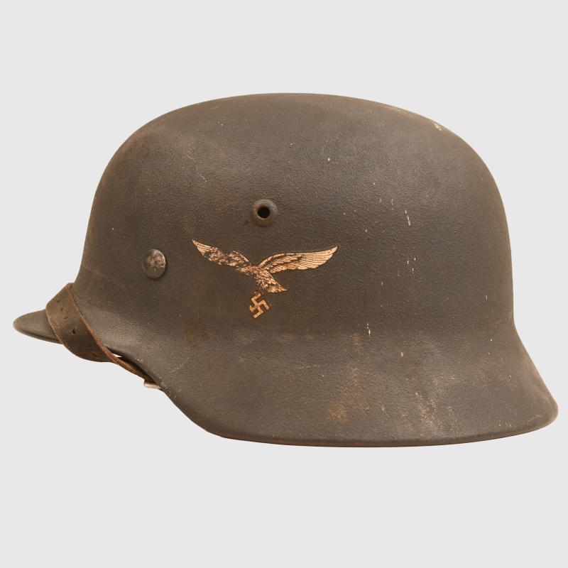 GERMAN WWII LUFTWAFFE M.35 DOUBLE DECAL RE-WORKED HELMET.
