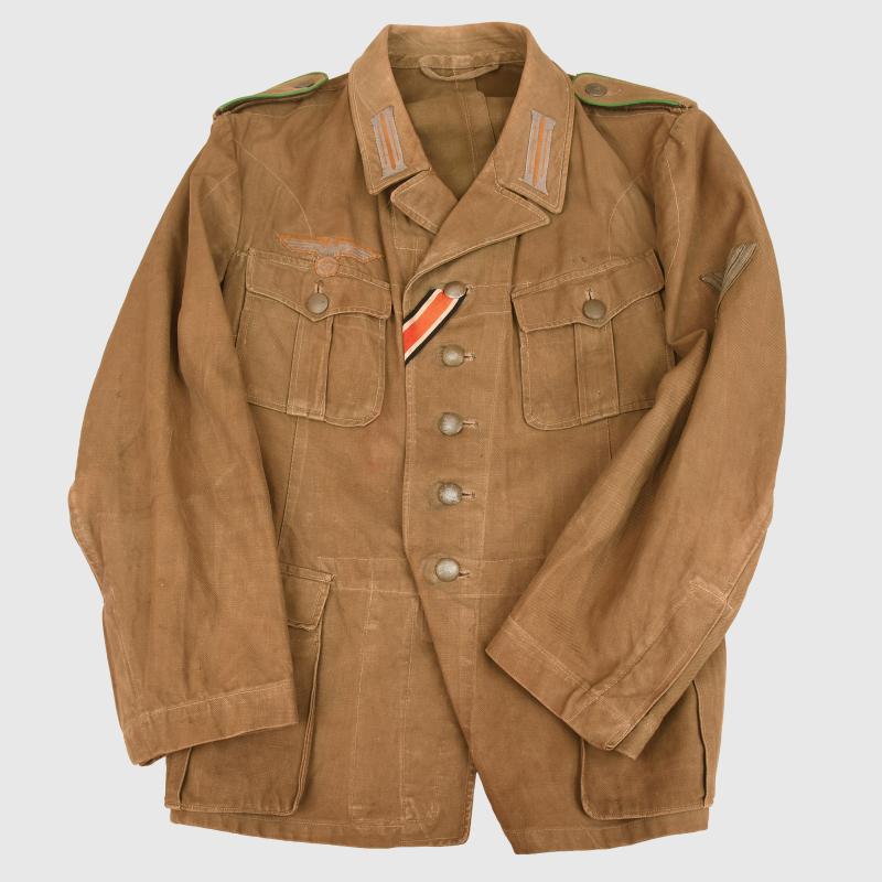 GERMAN WWII 1st PATTERN AFRIKAKORPS ENLISTED MAN’S TUNIC COMBAT WORN.
