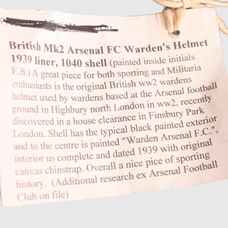 BRITISH WWII ARSENAL FOOTBALL CLUB AIR RAID WARDEN’S HELMET.
