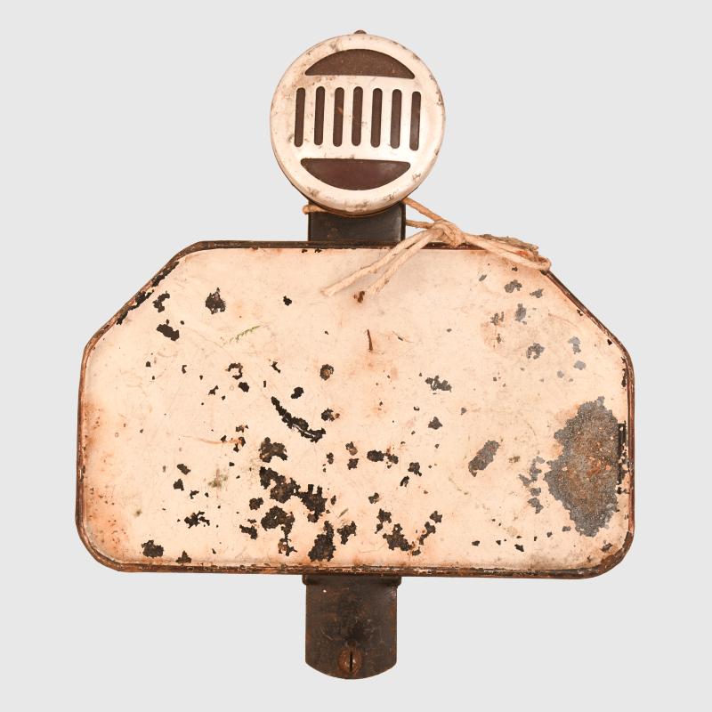 GERMAN WWII MOTORCYCLE REAR LAMP AND UNADORNED NUMBER PLATE.