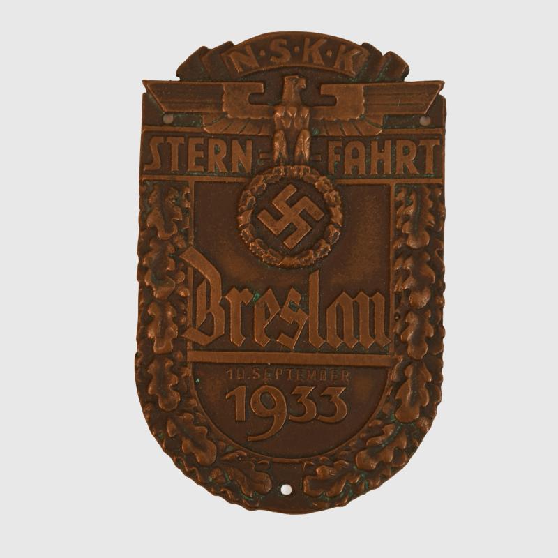 GERMAN WWII NSKK EASTERN DRIVE BRESLAU 1933 PLAQUETTE.