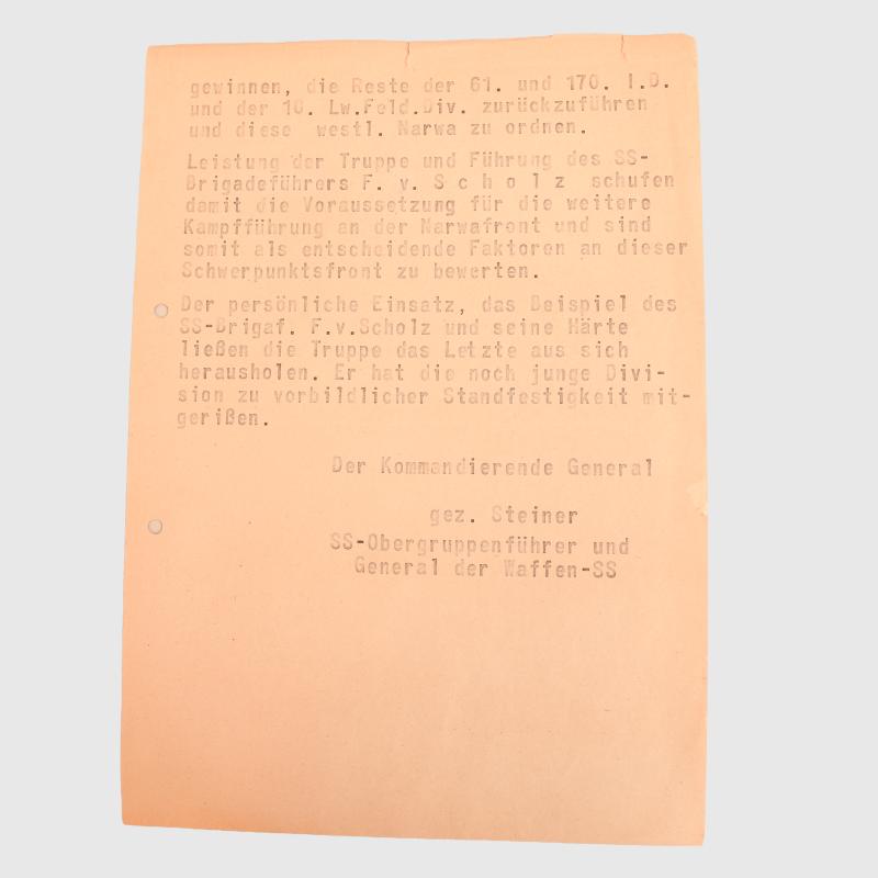 RECOMMENDATION LETTERS FOR THE OAKLEAVES FOR SS BRIGARDEFUHRER FRITZ VON SCHOLZ.