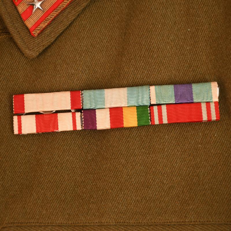 JAPANESE WWII FULL COLONEL’S TUNIC, TROUSERS, CAP AND AWARDS.